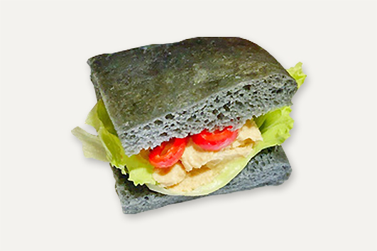 Rice flour bamboo charcoal hummus sandwich